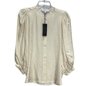 Hunter Bell Finley Blouse Silk Blend Ivory Animal Print 3/4 Sleeve NWT